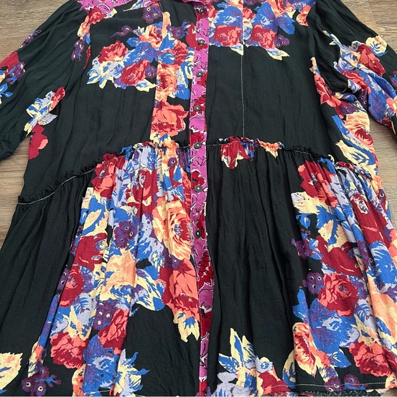 Free People Brunch A Bunch Floral Tunic Dress Boho ButtonFront Puff Sleeve Large - Picture 4 of 9